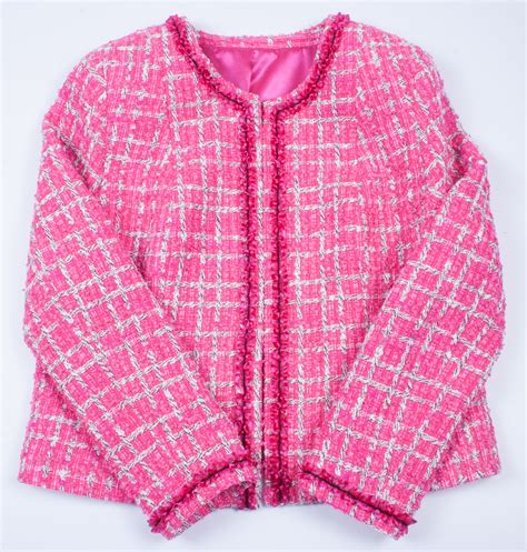 pink chanel style jacket|Chanel tweed jacket price.